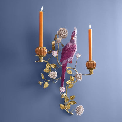 Vegghengt papegøye lysestake rosa 55 cm