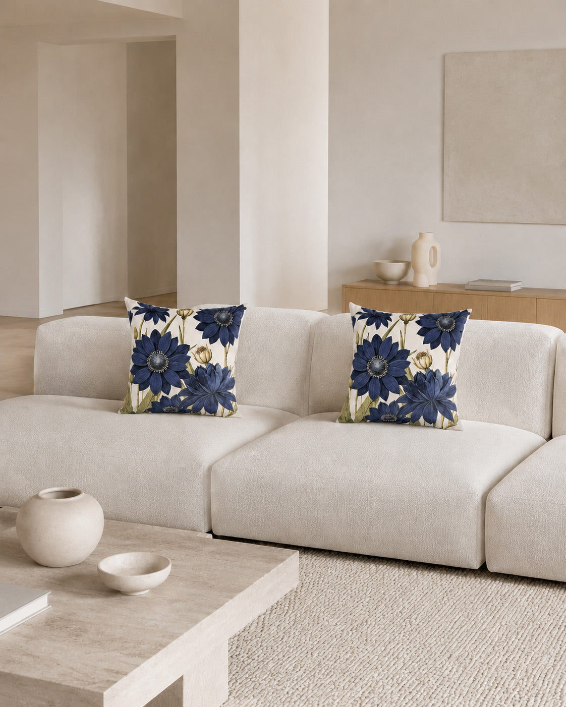 Cushion cover Blue Velvet Bloom blue 50x50 cm