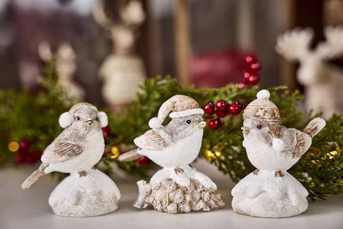 Bird white/brown 8 cm