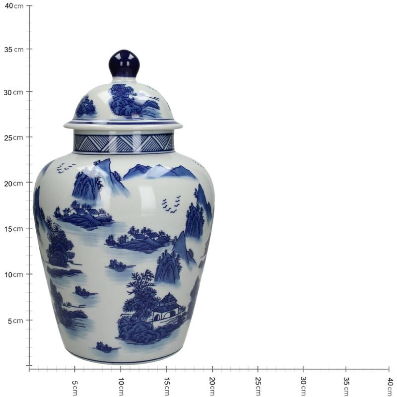 Dekor krukke blå og hvit 35 cm