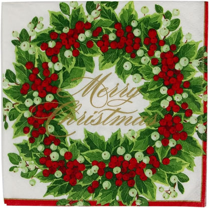Napkin Coffee Holly and Berry Wreath