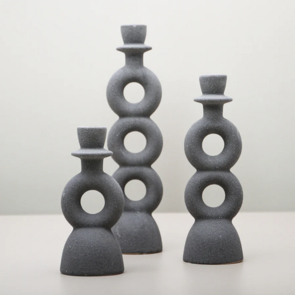 Candle holder dark grey three rings 32 cm