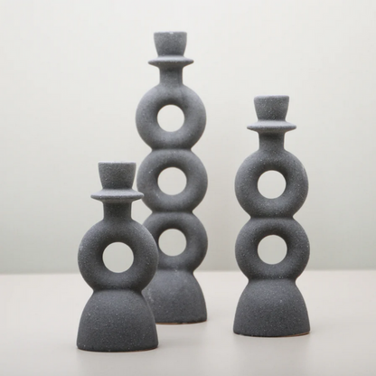Candle holder dark grey three rings 32 cm