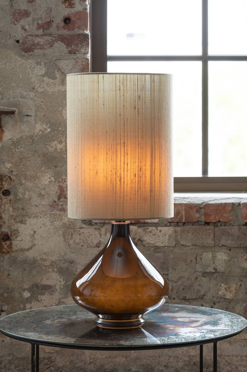 Flavia bordlampe 70 cm Negra Seda Gris Verde skjerm