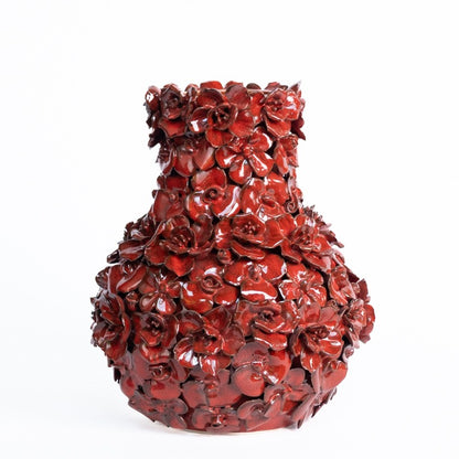 Vase Deco with flowers bright red large