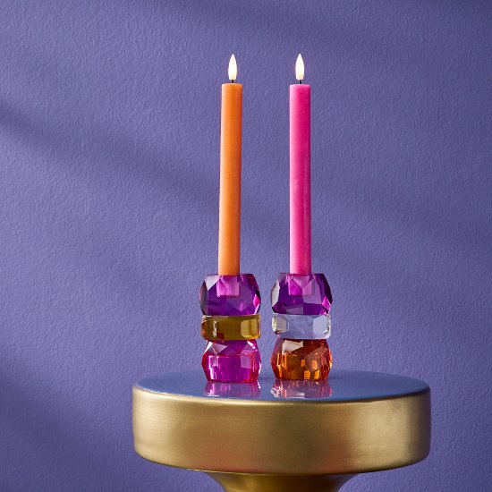 Tealight holder purple/clear/orange 11 cm