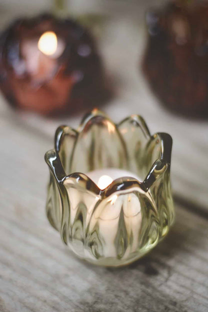 Tealight holder tulip green 7x7 cm