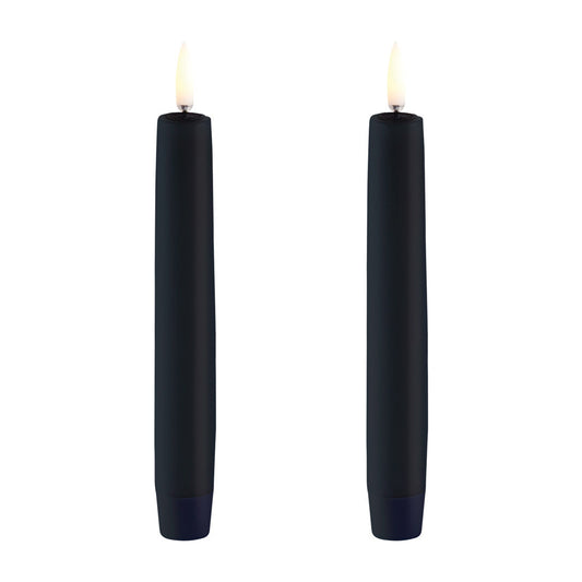 LED taper candle Plain Black 15 cm S/2
