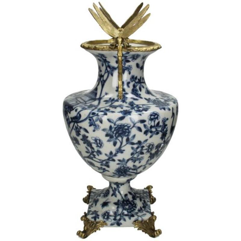 Blue and white dragonfly vase 45 cm