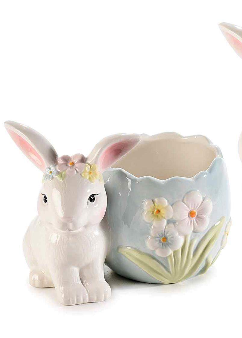 Blå blomsterpotte m/harepus 13 cm