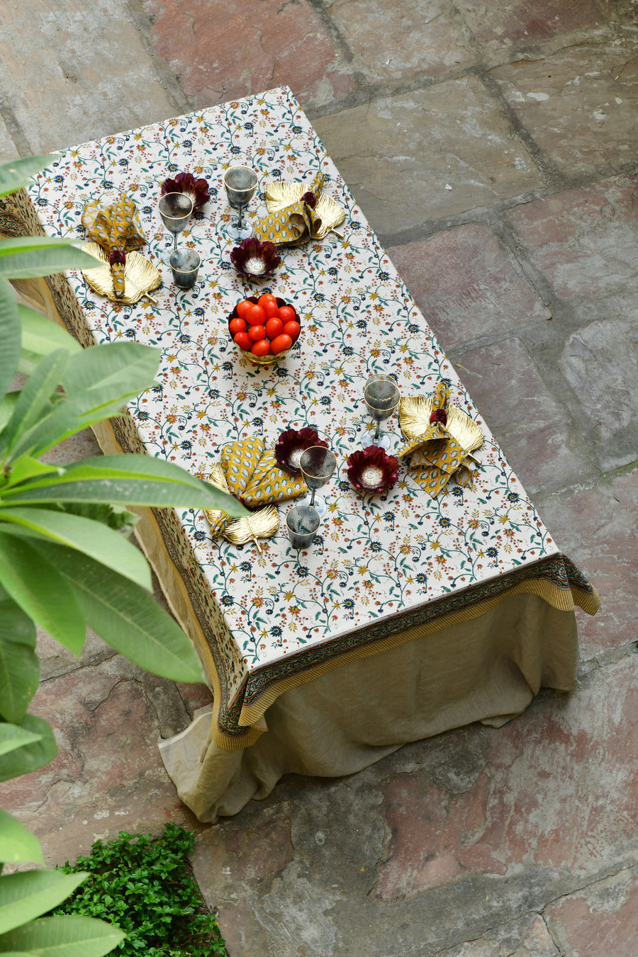 Tablecloth Samode Ochre, Blue & Green Round 220 cm