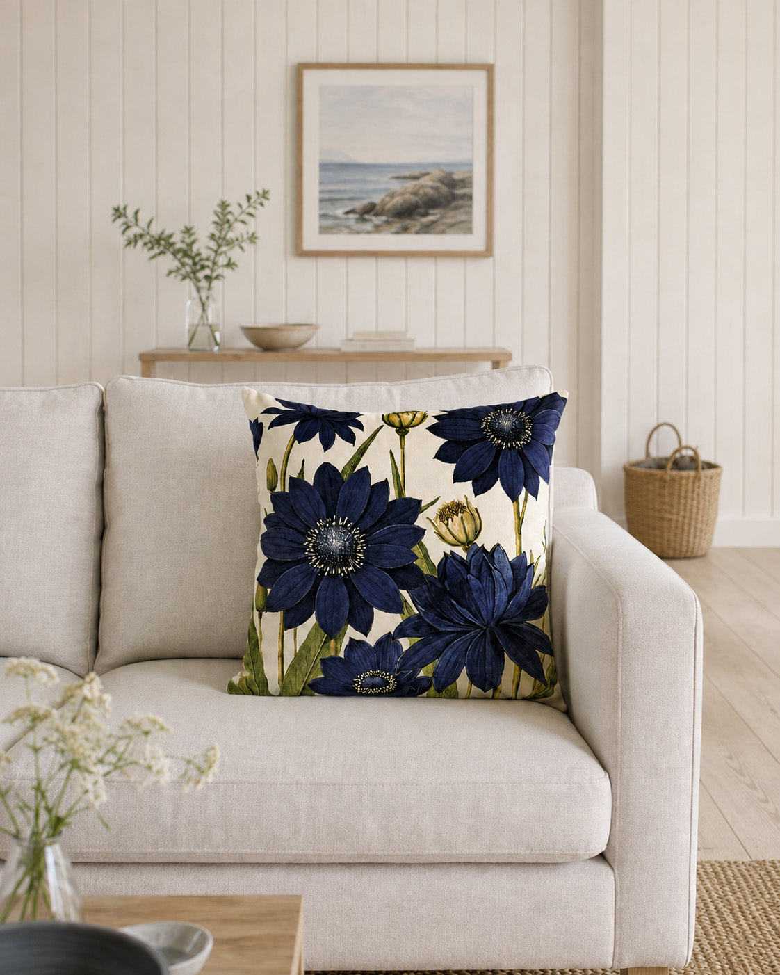 Cushion cover Blue Velvet Bloom blue 50x50 cm