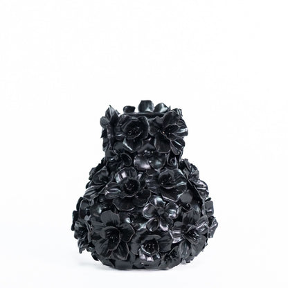 Vase Deco with flowers matt black small