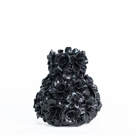 Deco vase with flowers, matte black, small