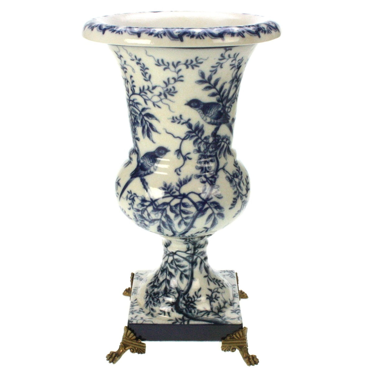 Vase Chinoiserie fugl blå og hvit 33 cm