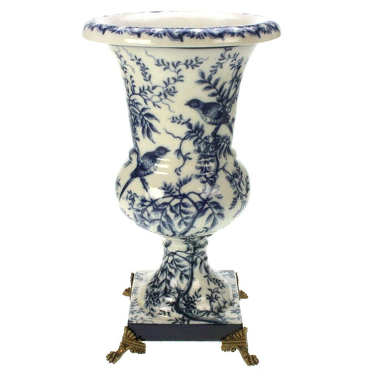 Vase Chinoiserie fugl blå og hvit 33 cm