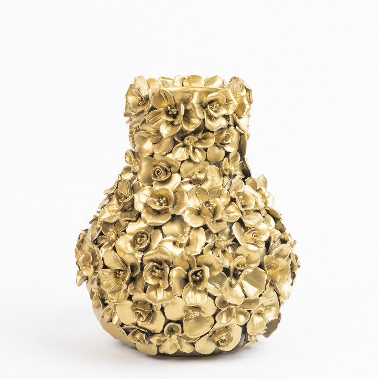 Vase Deco with flowers gold large