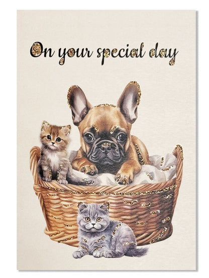 Glitterkort On your special day Cats and dogs