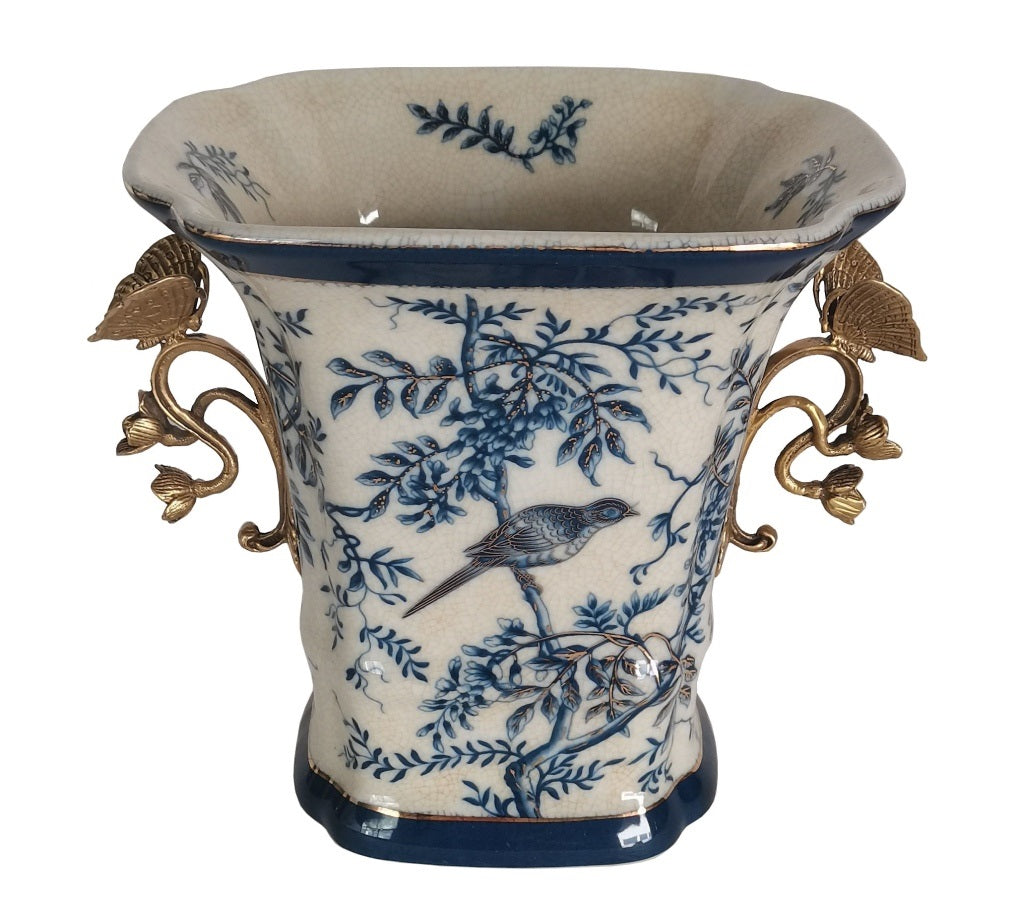 Vase sommerfugl blå og hvit 21 cm