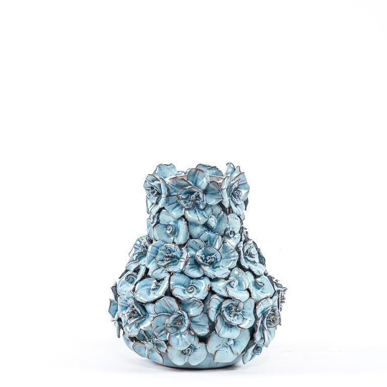 Vase Deco with flowers light blue small