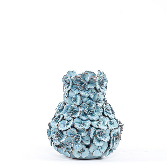 Vase Deco with flowers light blue small