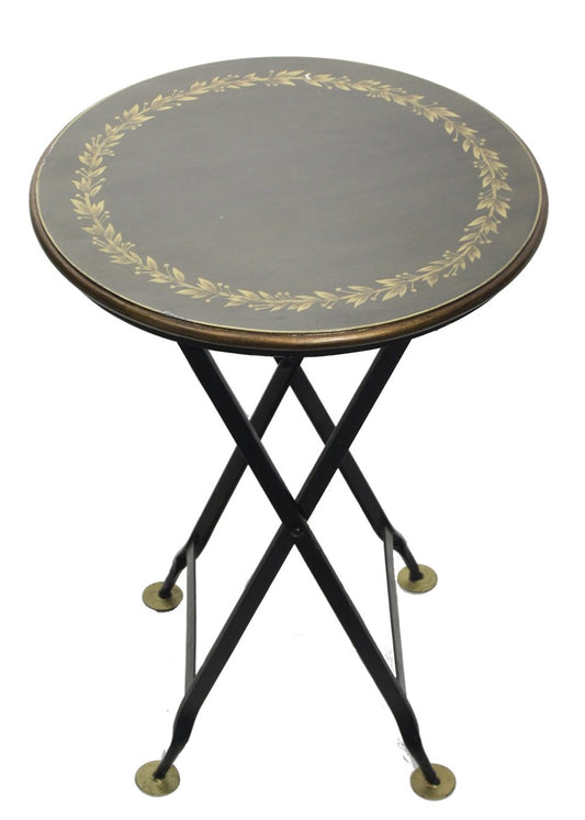 Round side table, black with gold, 61 cm