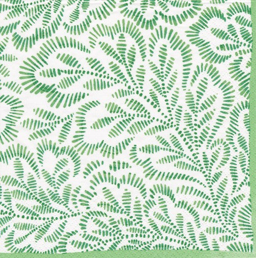 Serviett lunch block print leaves green