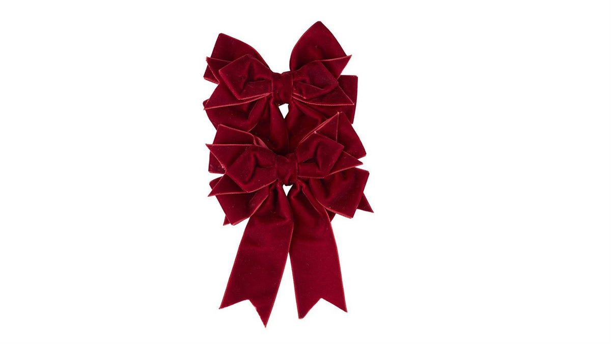 Christmas tree ornament bow velour Bordeaux S/2