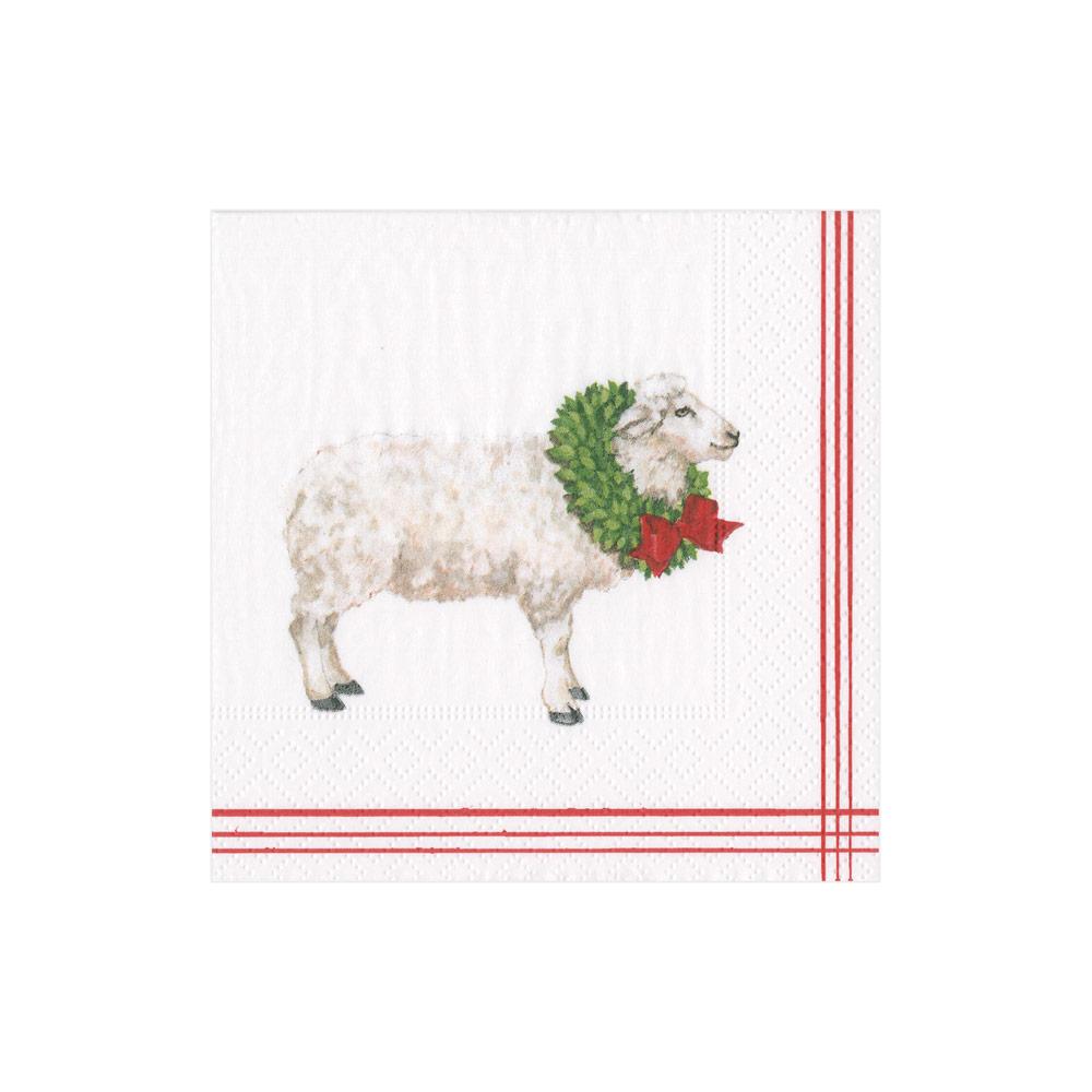 Napkin Coffee Sheep With Wreath White