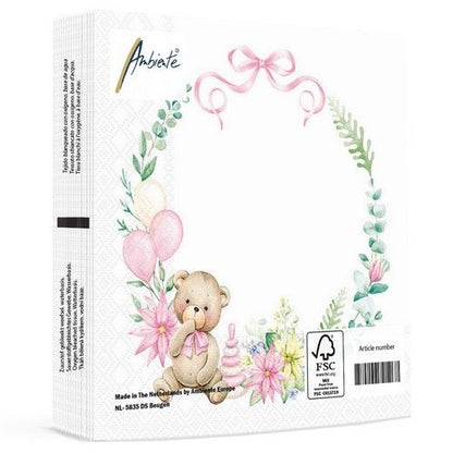 Napkin lunch Baby teddy bear pink