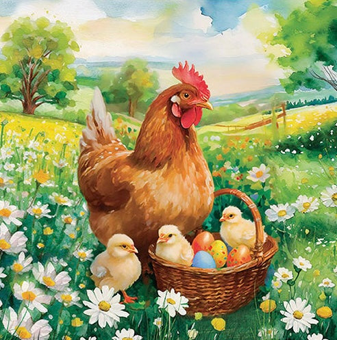 Serviett lunch Easter chicks in meadow