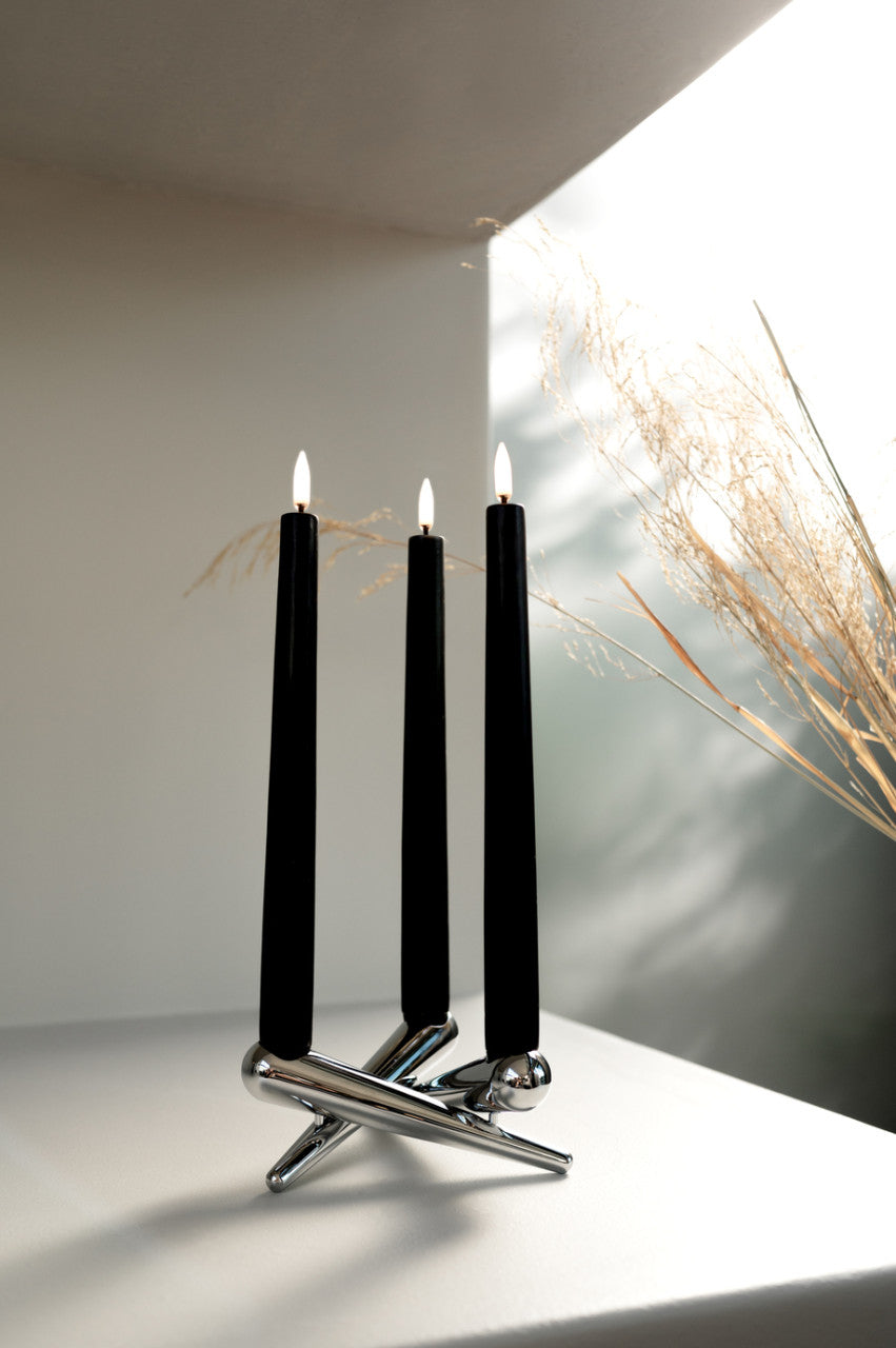 LED kronelys Plain Black 15 cm S/2