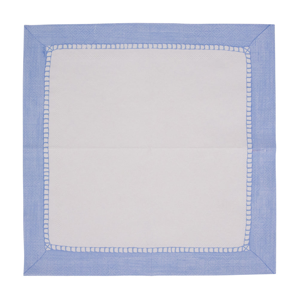 Serviett kaffe linen border light blue