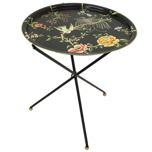 Side table w/tray flowers black 61 cm