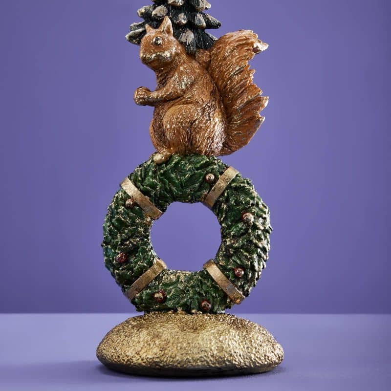Squirrel candlestick on wreath 32 cm