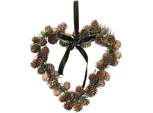 Krans hjerte med kongler 27 cm