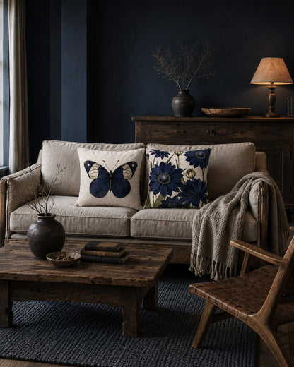 Cushion cover Blue Velvet Bloom blue 50x50 cm