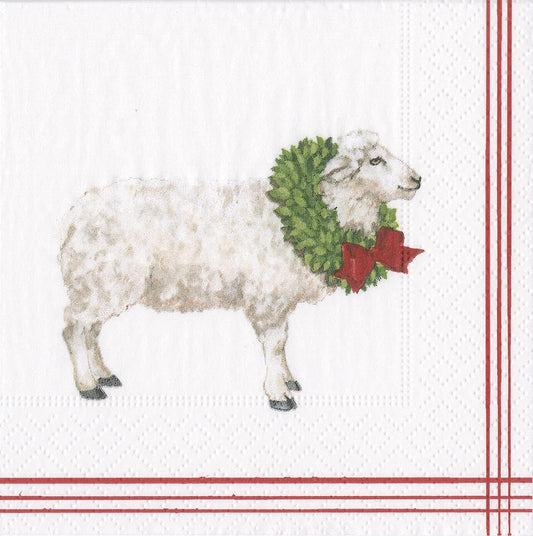 Serviett kaffe Sheep With Wreath White