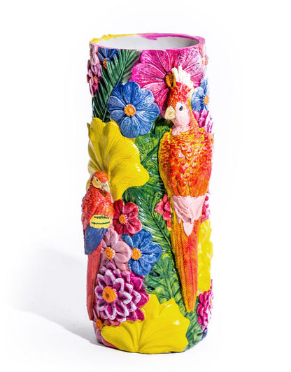 Vase blomster og papegøye 31 cm